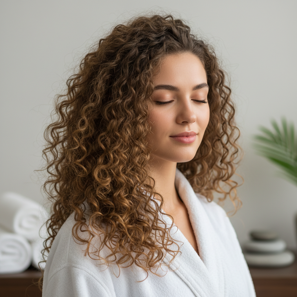 La cara de una chica en el spa con unos rizos(foto perfil